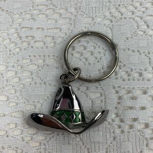 💰Bundle 3/$30 Silver tone Cowboy hat Keychain green accent